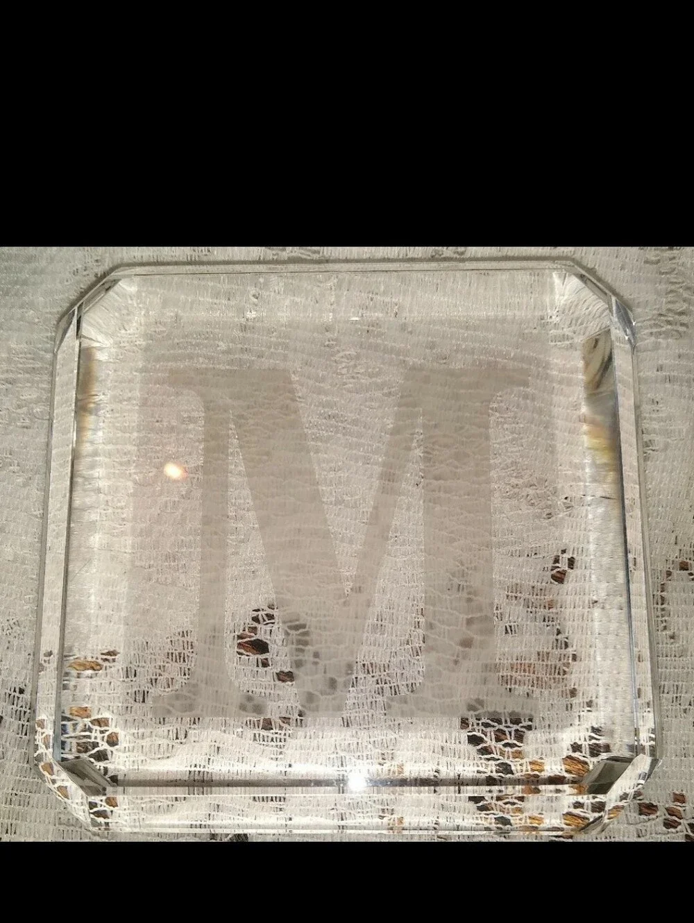 Monogram 'M' Etched Glass Paperweight
